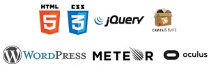 html5, css3, JQuery, CreateJS, WordPress, Meteor.js, Oculus Rift